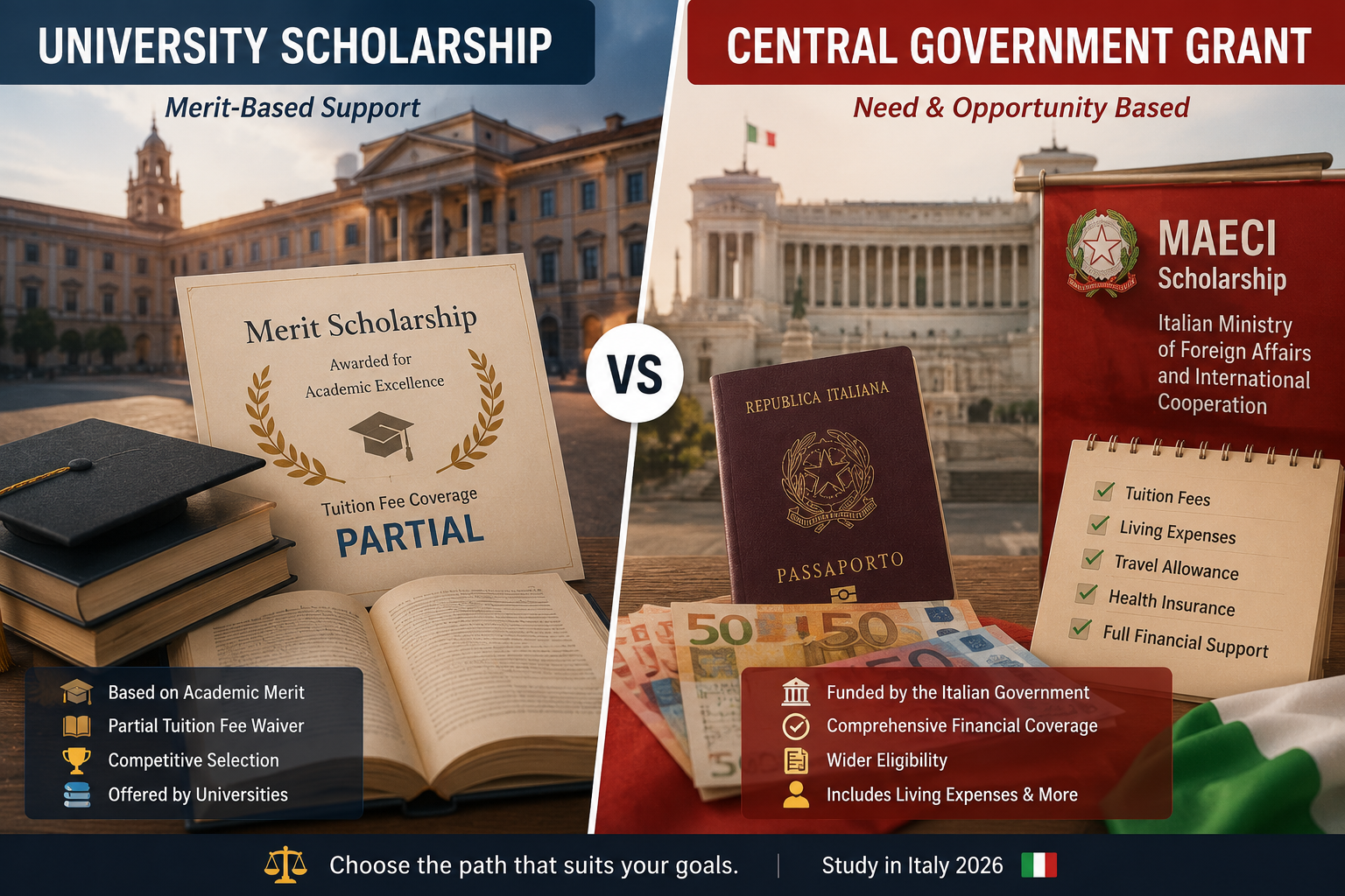 Should I Prioritize University Scholarships or Central Government Grants When Applying in Italy for 2026
